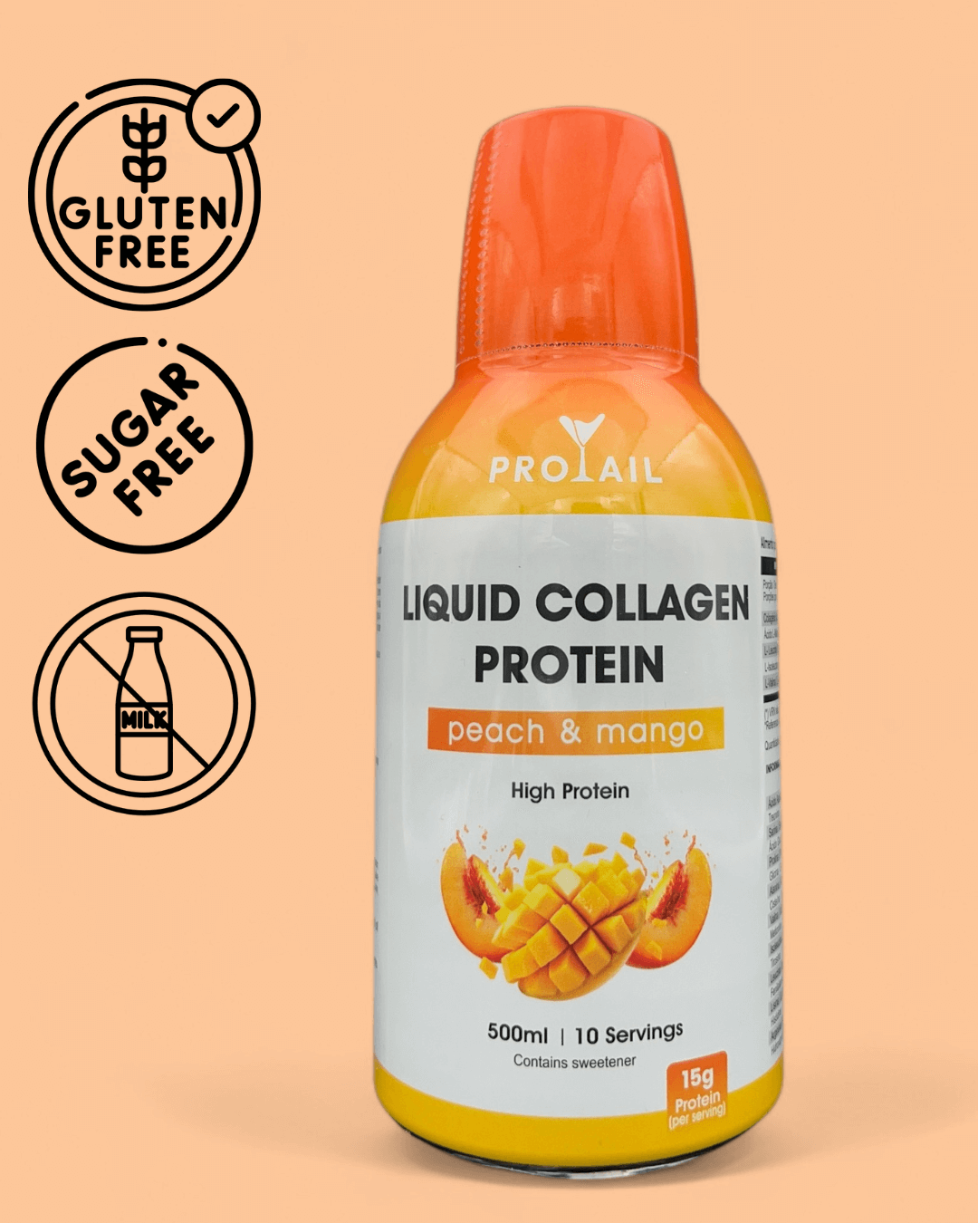 Bottle of Protail liquid collagen protein gluten-free lactose-free sugar-free